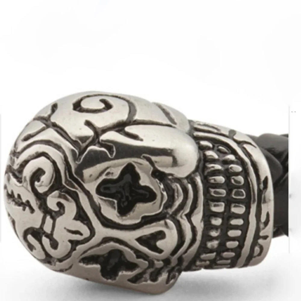 Blackjack Day Of The Dead Skull Leather & Steel Cuff Bracelet